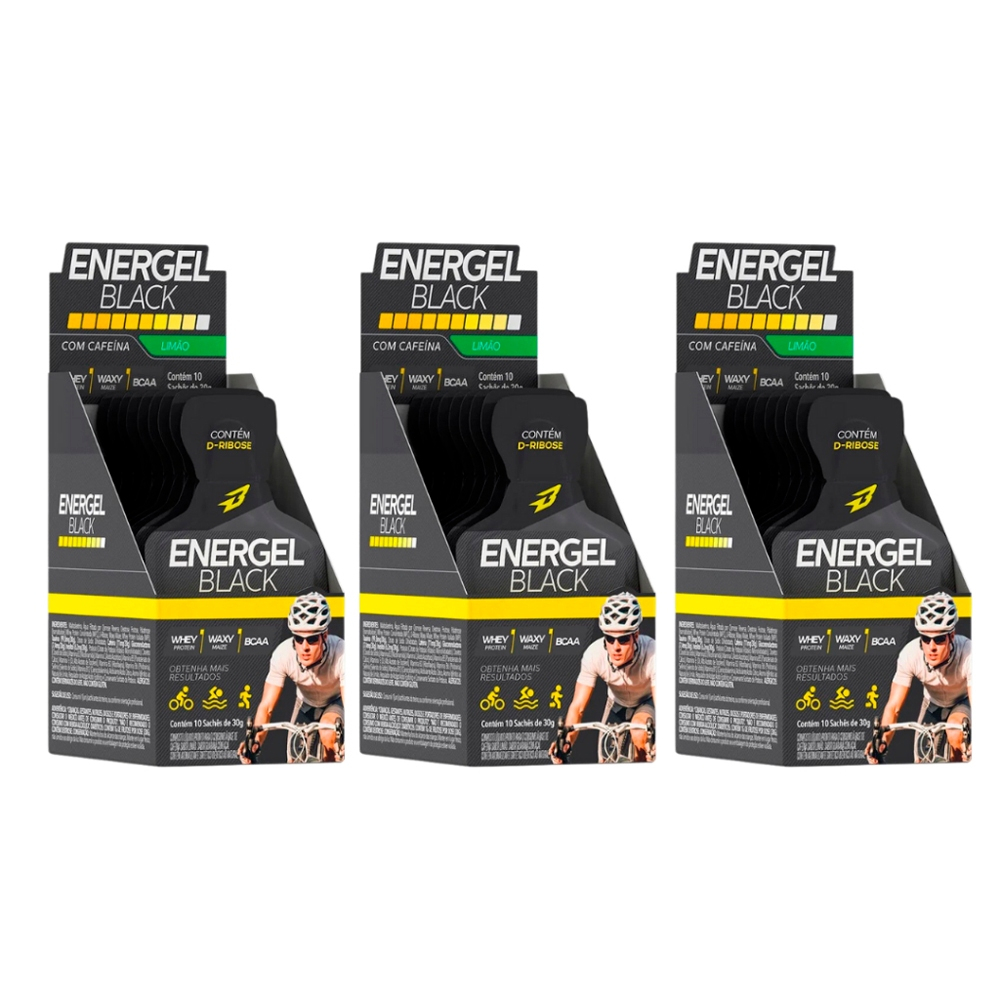 3x Energel Black Caixa com 10 Sachês - Bodyaction