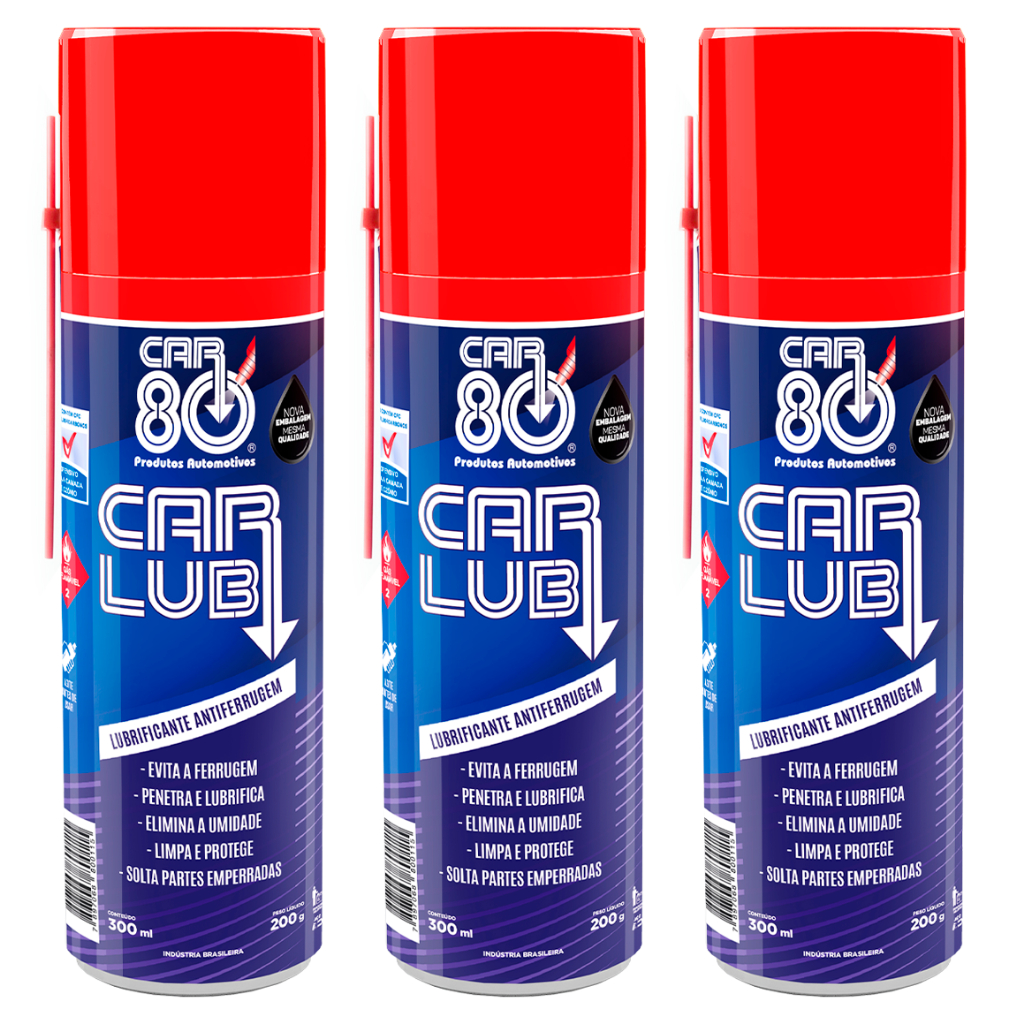 3 Desengripante Antiferrugem Lubrificante Multiuso Car Lub Car 80 carro casa escritório