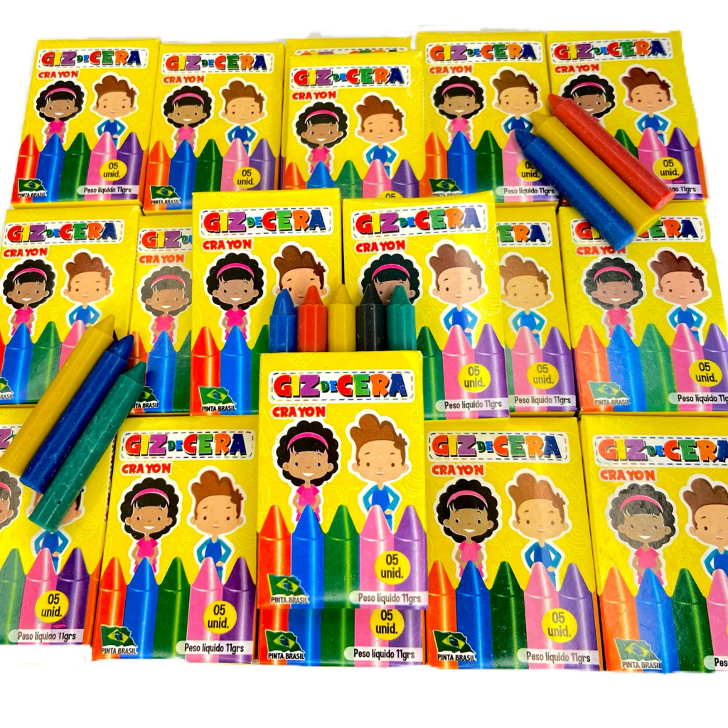 85 Cxs Mini Giz De Cera 5 Cores 5 Cms Atacado p/ Kit Festa Infantil Revenda Aniversario Prenda