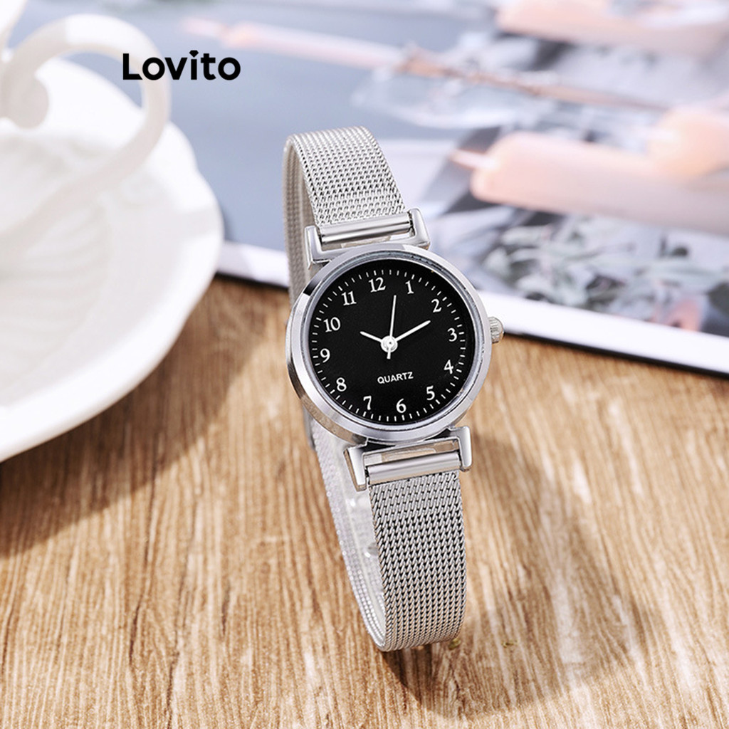 (Elegante) Lovito Relógio em Quartzo Básico Simples para Mulheres L69AD053 (Branco/Preto)