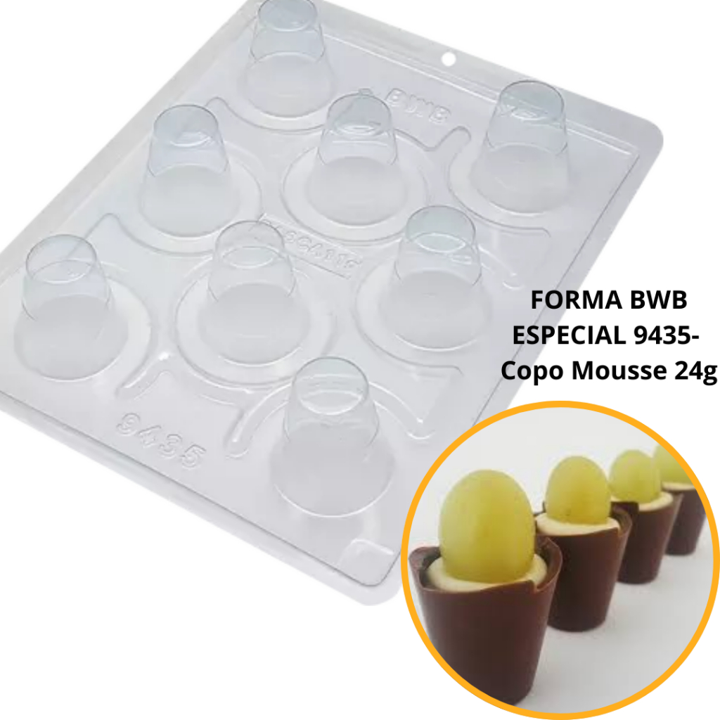 1~4 FORMA BWB COM SILICONE (3 PARTES) CÓD.:9435 - COPO MOUSSE  4 24g. PARA CHOCOLATE, BOMBOM E CONFEITARIA.