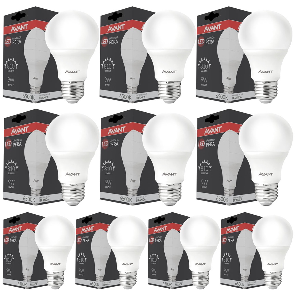 10 Lâmpada Pera Bulbo Soquete E27 Luz Branco Frio 9w Bivolt