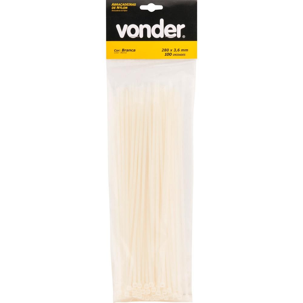 Abraçadeira de nylon 200x4,8mm branca com 20 peças - Vonder