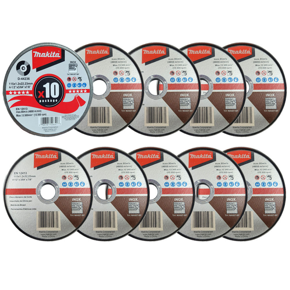 10 Disco Fino Para Corte Inox 115mm Esmerilhadeira D-44236-10 Makita