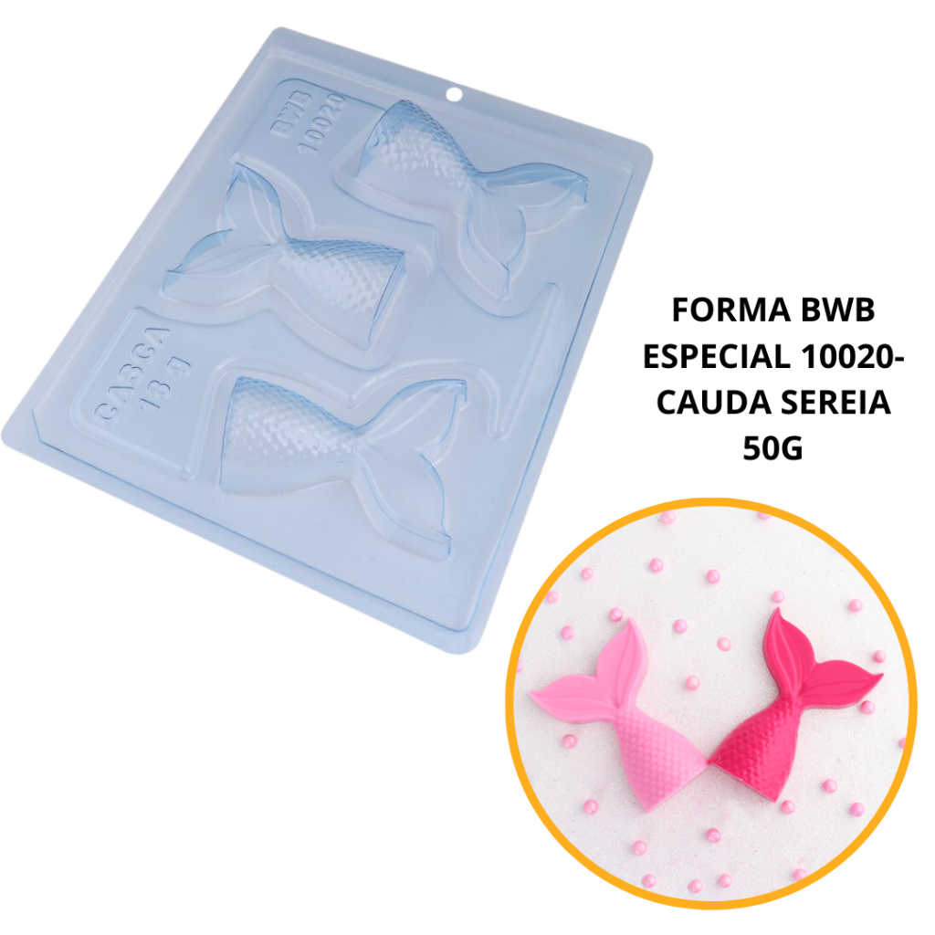 1~4 Forma BWB Com Silicone (3 partes) Para Chocolate Cód. 10020 - Cauda da Sereia 50g. (CHOCO)