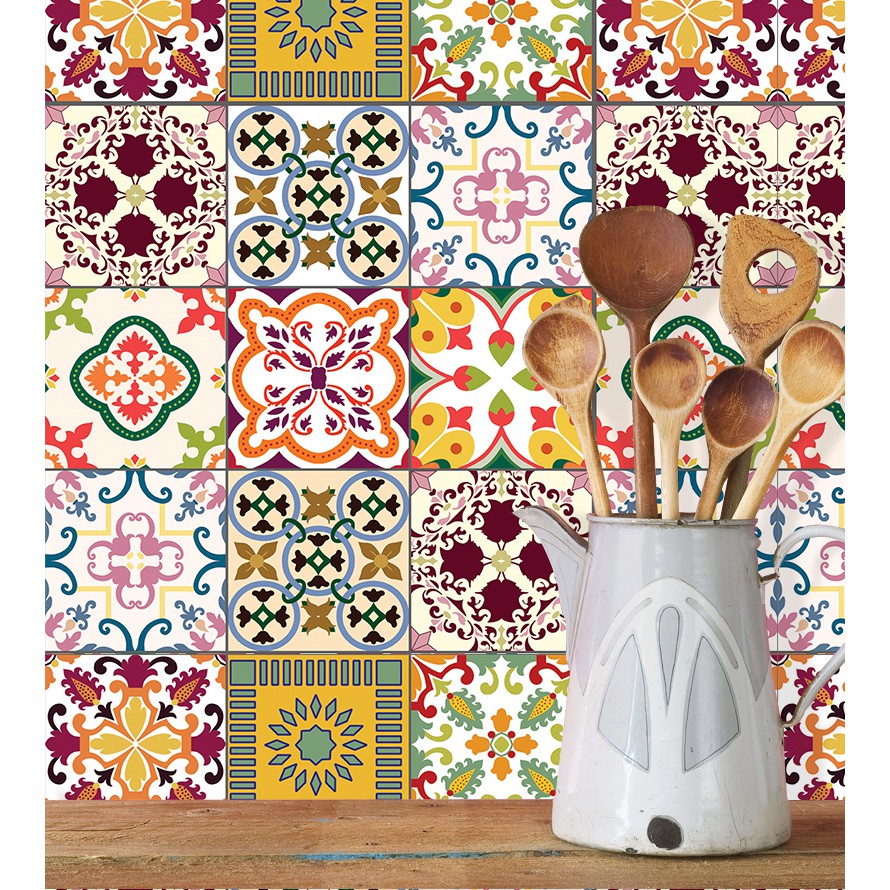 Adesivo Azulejo em Tons de Vermelhos Português