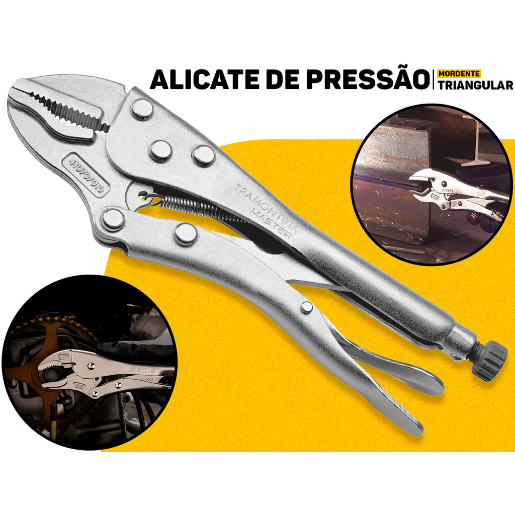 Alicate De Pressão 10 Polegadas Tramontina Ajustável C/ Mordente Triangular Profissional P/ Oficina