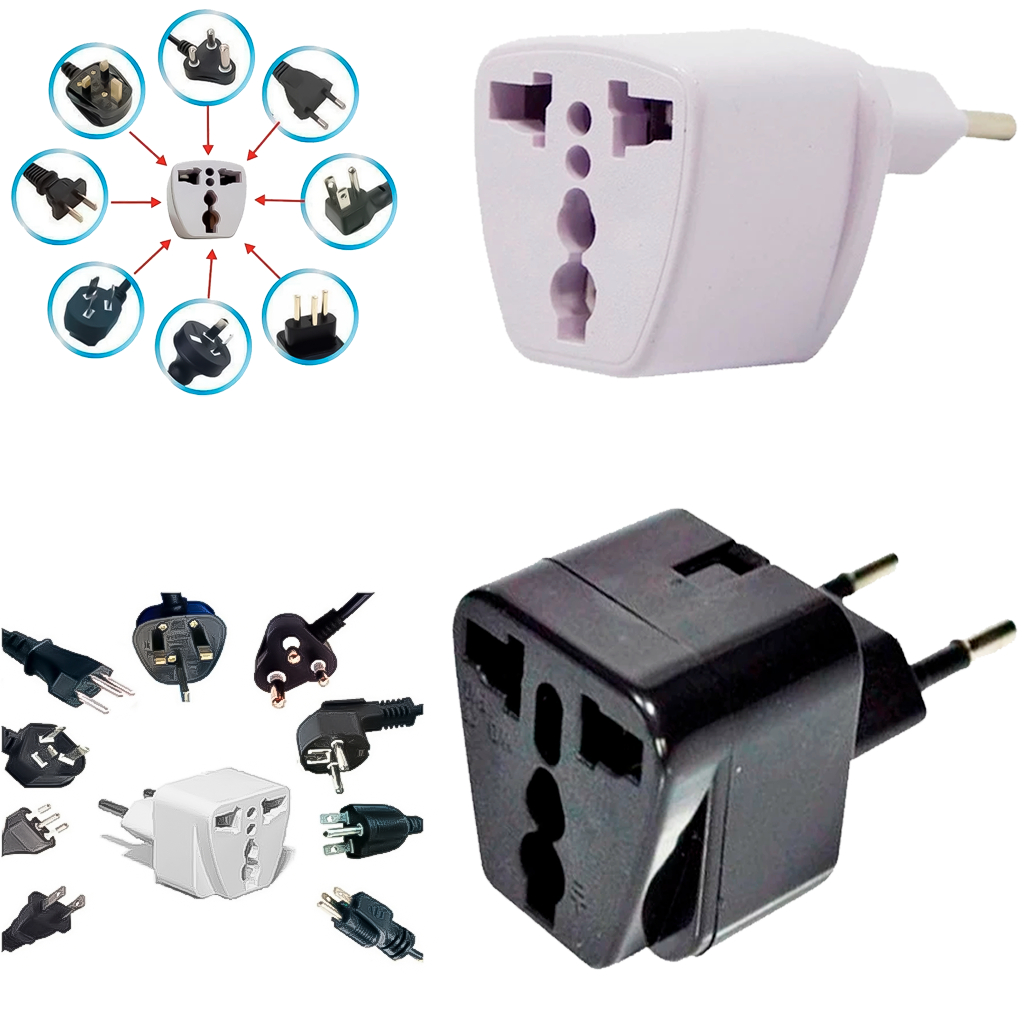 Adaptador Pino Tomada Padrão Europeu Elétrico Brasil 10a / 20a Branco e Preto Bivolt