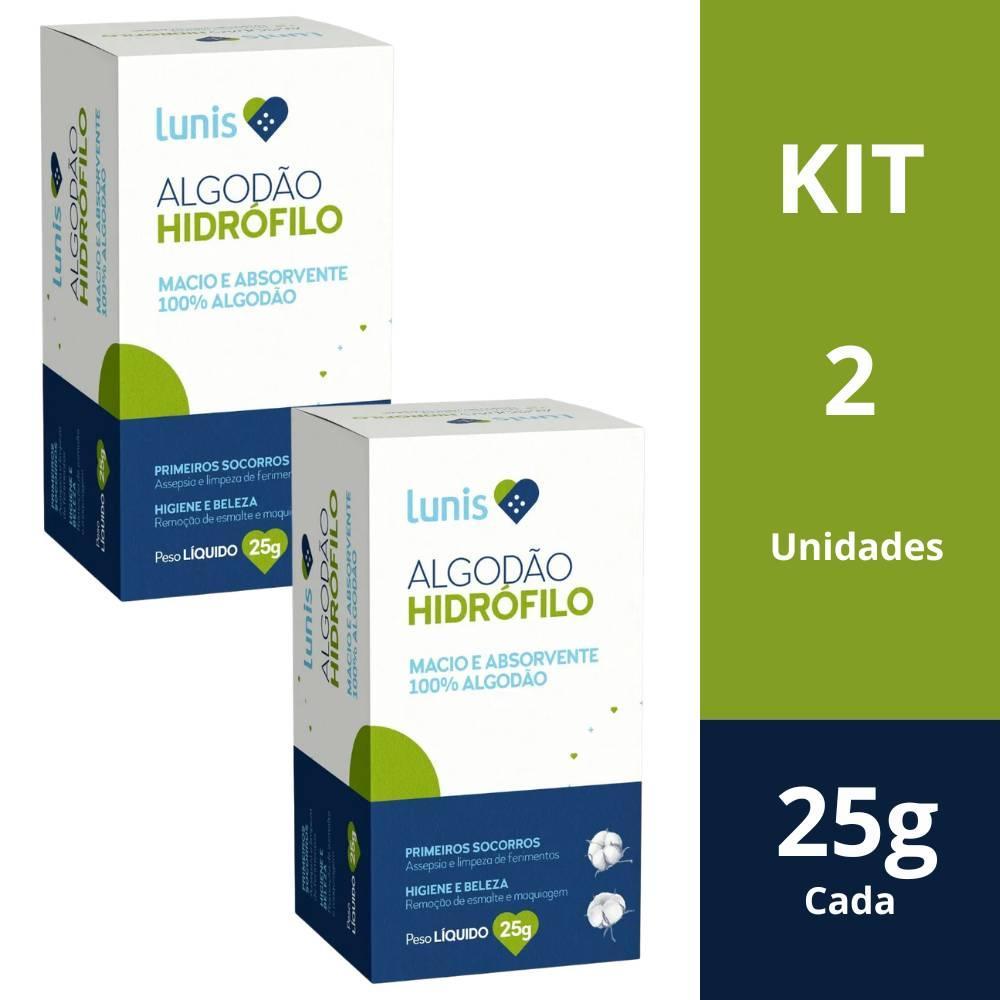 Algodao Hidrofilo Em Rolo Lunis 25g Kit com 2 Unidades
