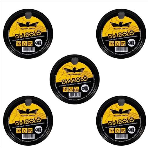 5x Latas de chumbinho Falcon Armas Diabolo 5,5mm - 625 Unidades