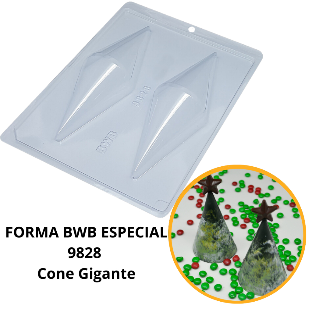1~4 Forma Para Chocolate Bwb Com Silicone (3 Partes) 9828 - Cone Gigante 100g (CHOCO)
