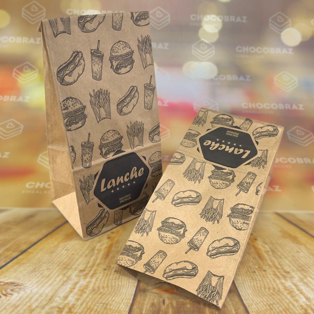 100 SACO  LANCHE DELIVERY KRAFT SOS IMPRESSO  3 KG - A28 X L9 X C12 CM (PP)