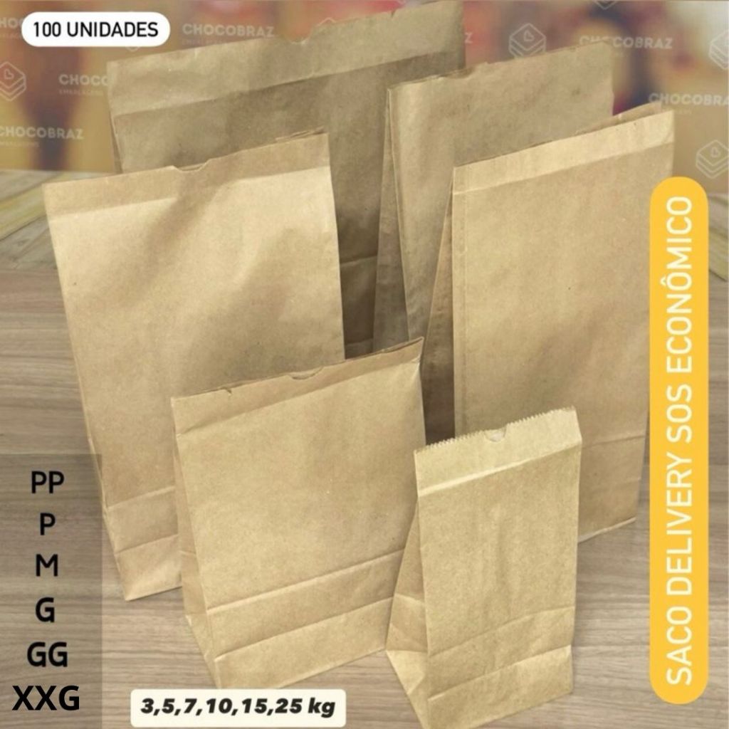 100 Saco Kraft Delivery SOS Liso PP / P / M / G / GG / EXTRAGG OFF