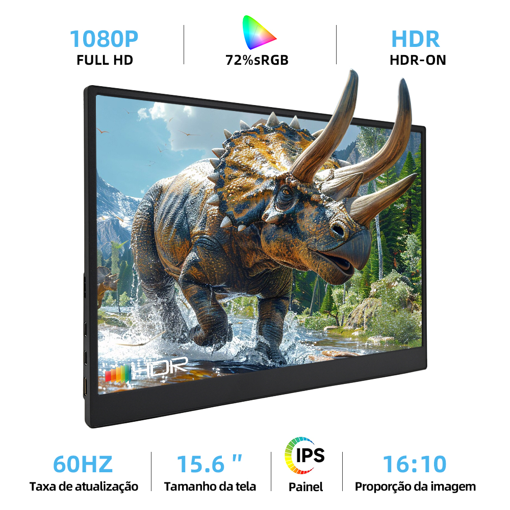 Monitor Portátil ZSUS 15,6 Pol Full HD IPS 60Hz HDR sRGB 72%