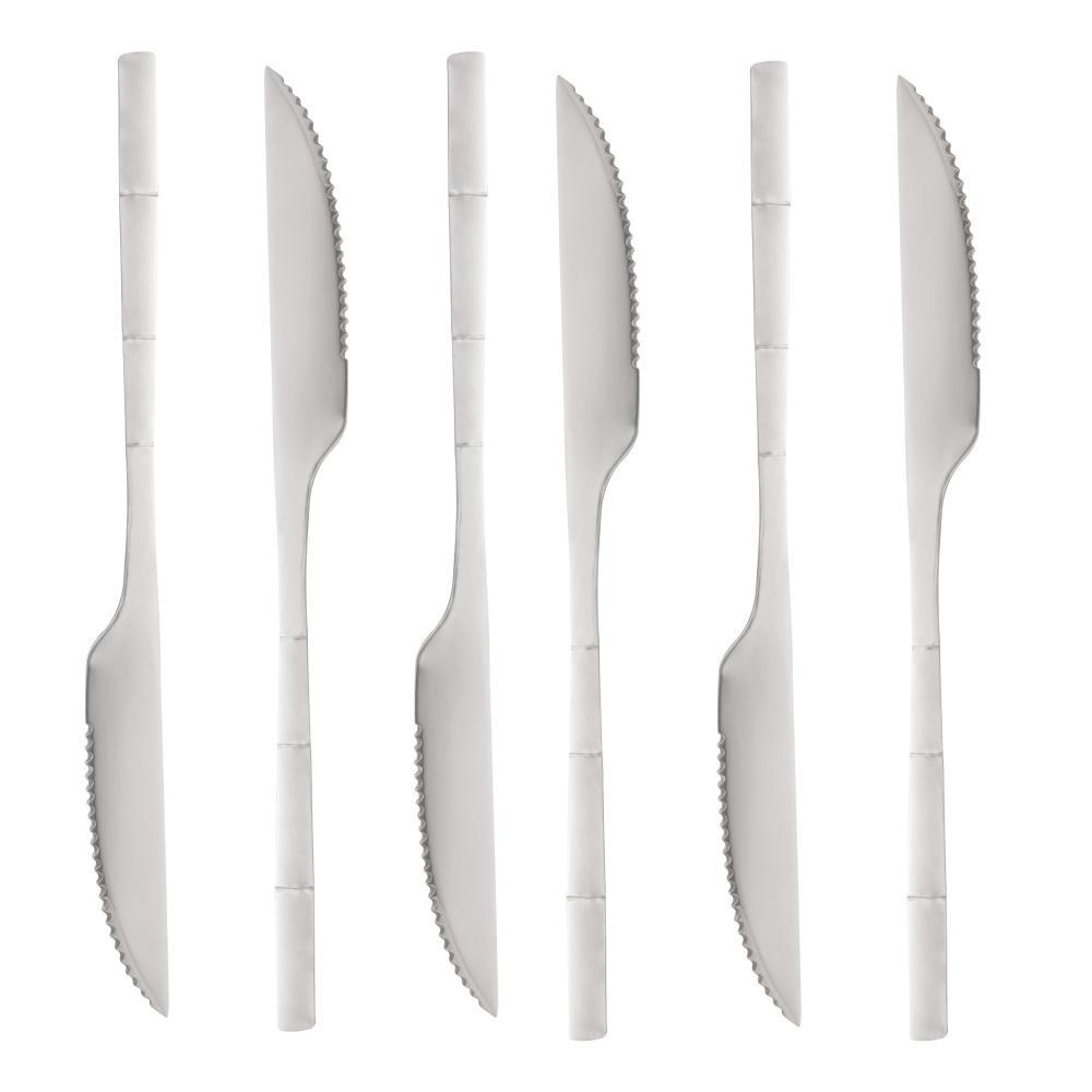 6 Facas para Churrasco Bambu Elegant de Aço Inox 22,3cm - Lyor
