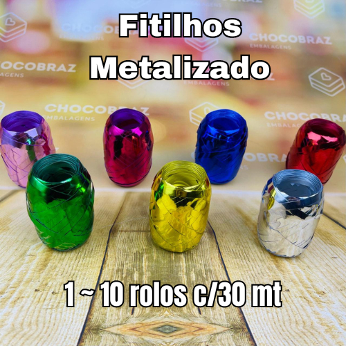 1~10 Rolos de Fitilho METALIZADOS 30 metros 5mm CORES LAMINADAS