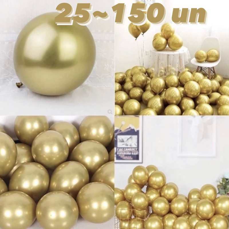 25~125 KIT BALÃO BEXIGA 5 POL DOURADO CROMADO METALIZADO ALUMÍNIO PLATINO OFF