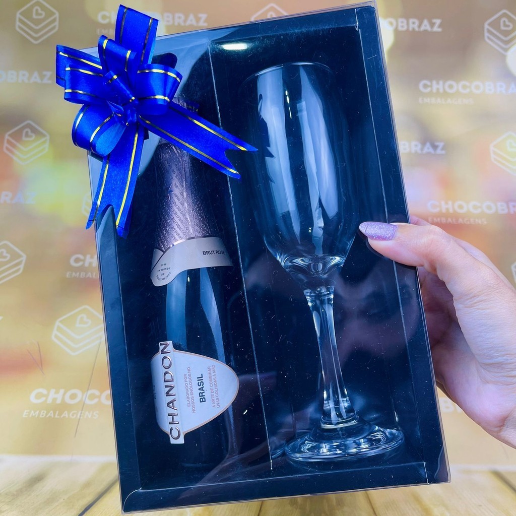 05 ~ 10  Caixa PRETA com visor  p/ Mini Champanhe e Taça ASSK (CHOCO)
