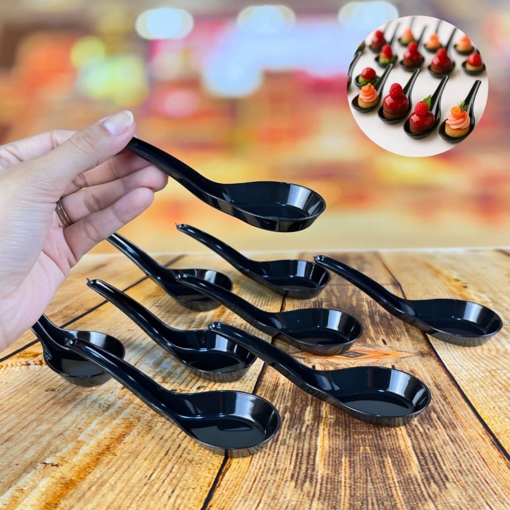50 COLHER PRETA INDIANA PARA CANAPÉ BUFFET PLASTILANIA