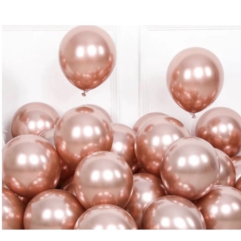 25 Balão Bexiga 5 Pol Rose Gold Cromado Metalizado Aluminio Platino Festbal