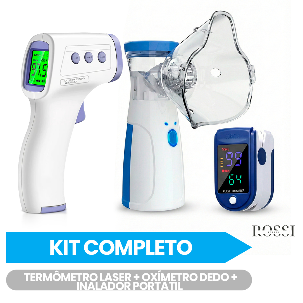 Kit Oxímetro, Termômetro e Inalador Portátil