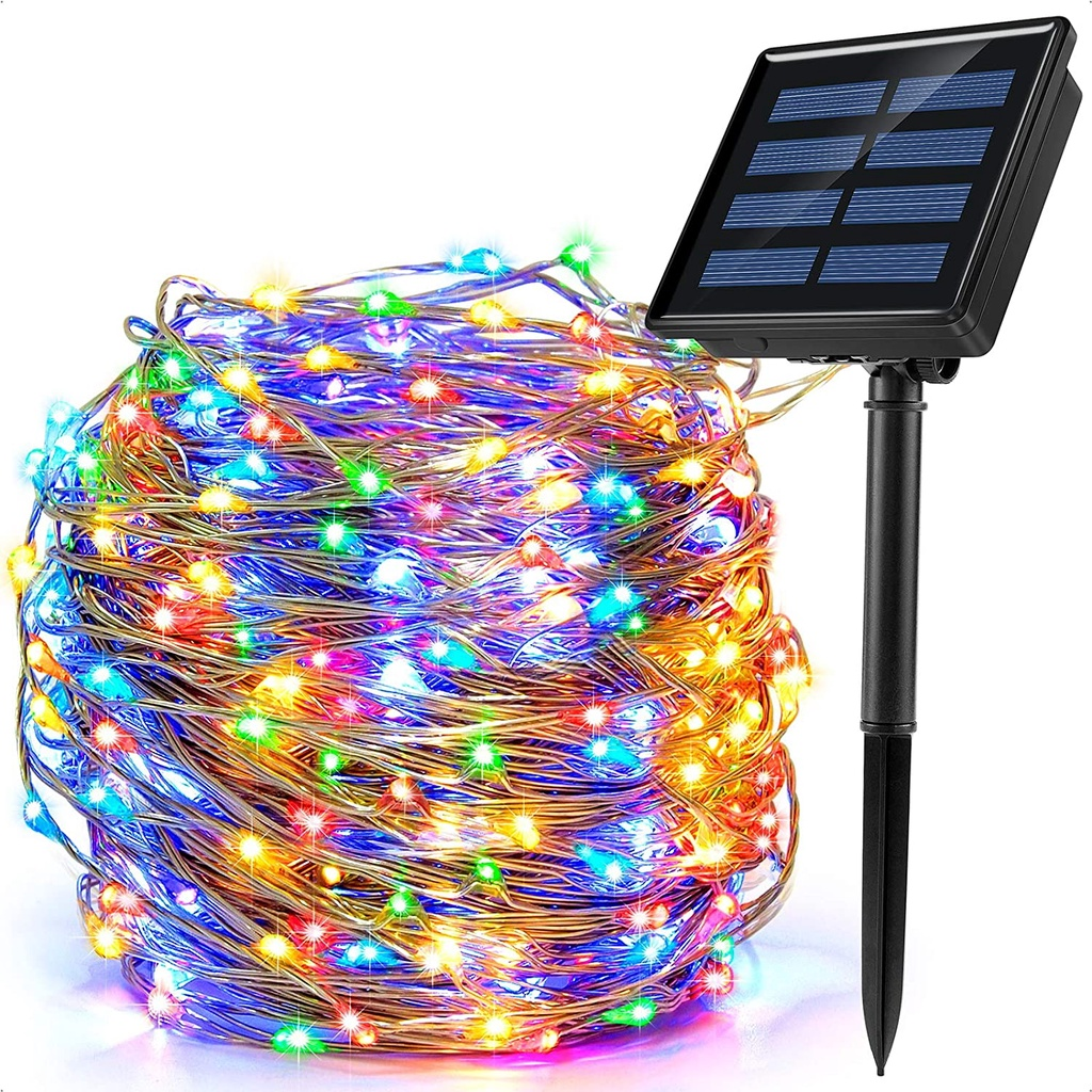 [MOEDAS R$0,53]Luzes Solares Corda Impermeáveis 8 Modos Jardim