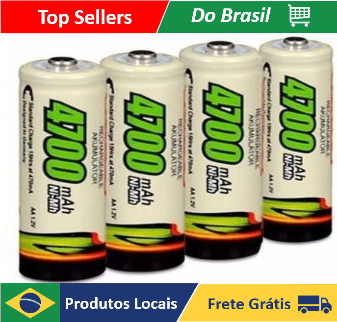 [já no BR] [4unid | R$ 20,48/pack] 4 Pilha AA Recarregavel 4700mAh - Neverdie Store