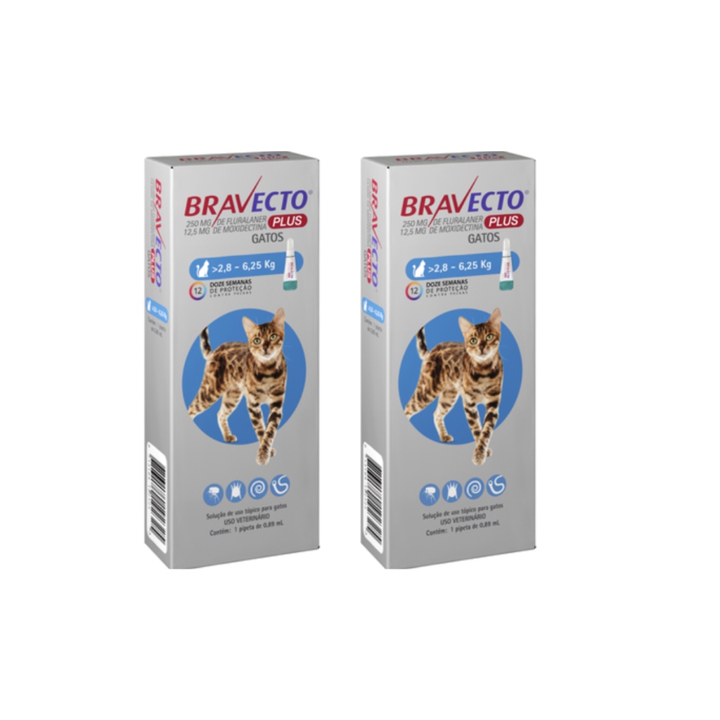 2 Bravecto Plus Gatos Transdermal 2,8 A 6,25Kg 250Mg