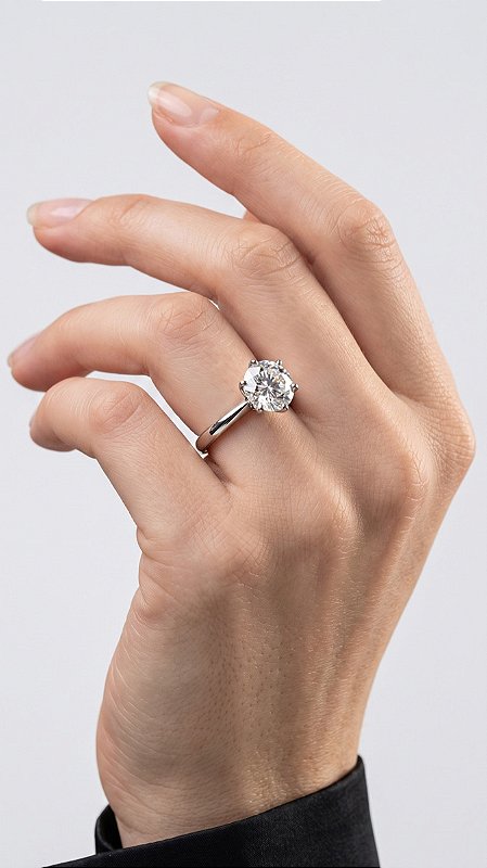 Anel Solitário Pedra 8mm Moissanite 6 Pontas Prata 925 Ajustável
