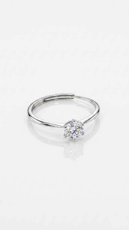 Anel Solitário Pedra 5mm Moissanite 6 Pontas Prata 925 Ajustável