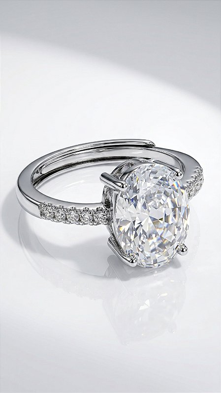 Anel Solitário Hailey Zircônia Oval Cristal Cravejado Prata Ajustável