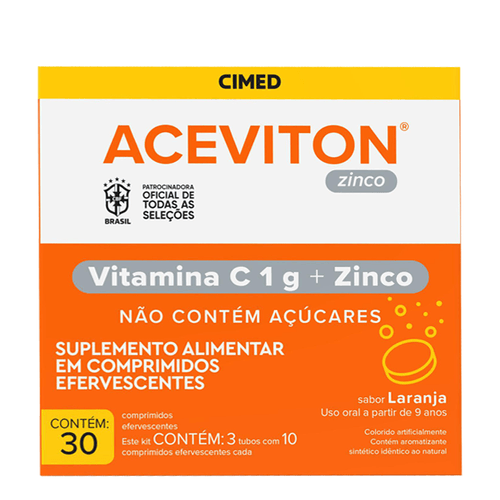 Aceviton Zinco — Vitamina C 1g + Zinco 10 mg, Comprimidos Efervescentes 30 un, Aceviton
