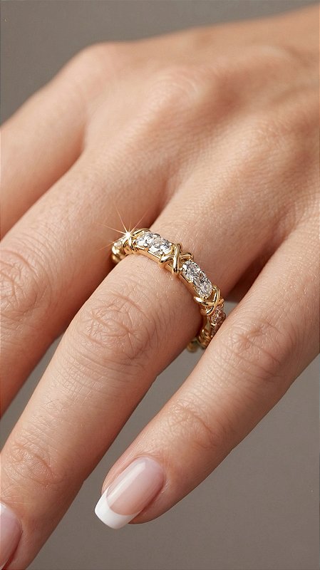 Anel X Duo Zircônias Ajustável Dourado