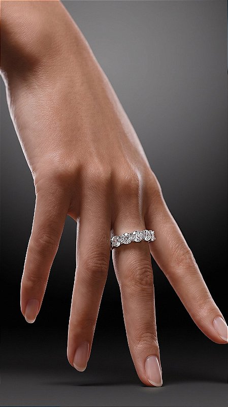 Anel Meia Aliança Pedra 0.03ct Moissanite Cravejado Prata 925 Ajustável