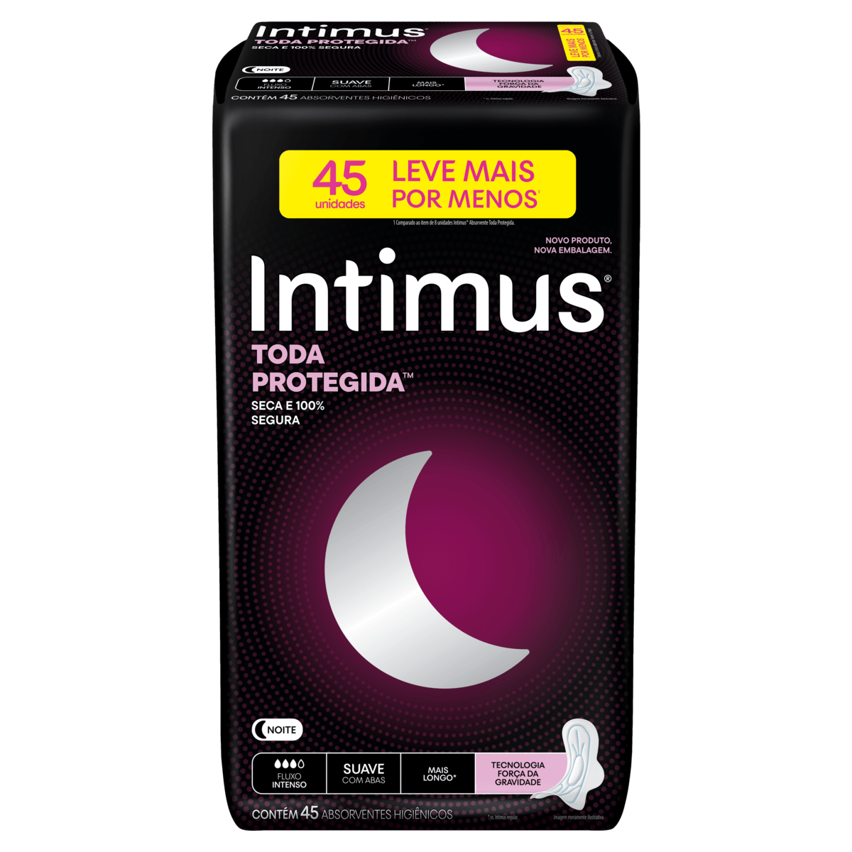 Absorvente Intimus Noturno Extra Proteção Cobertura Suave C/ Abas-45 unidades