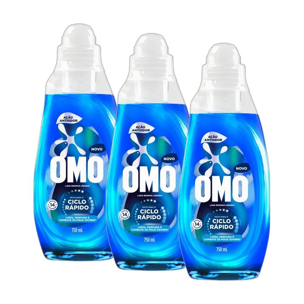 [VIP] Kit 3 Lava-Roupas Líquido Omo Ciclo Rápido 750ml