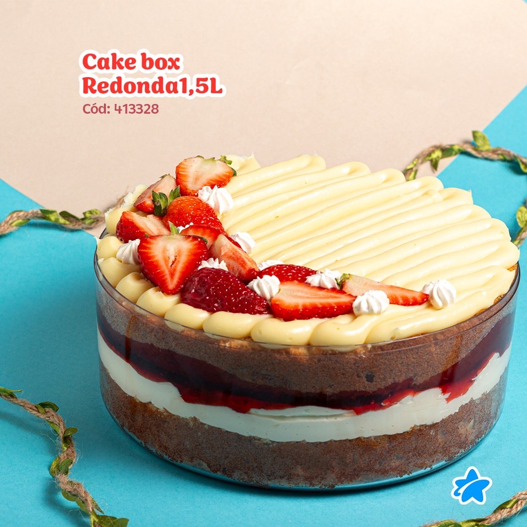 5 CAKE BOX  REDONDA G  Com Tampa 2.000 Ml (CHOCO)