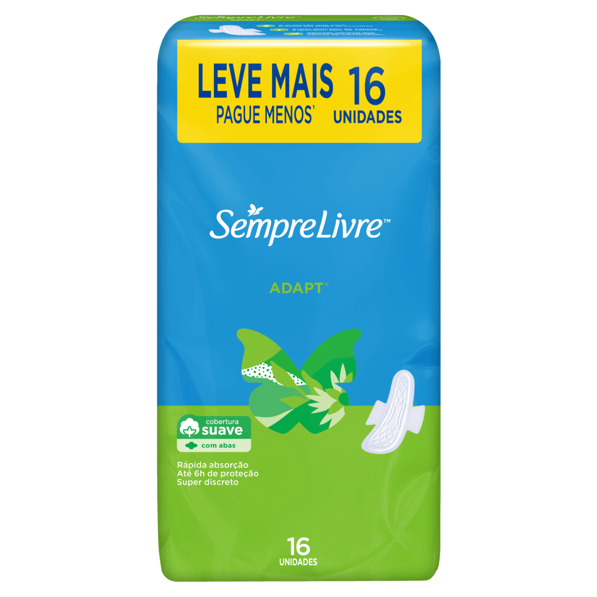 Absorvente Adapt com Abas 16 Unidades Cobertura Suave Sempre Livre