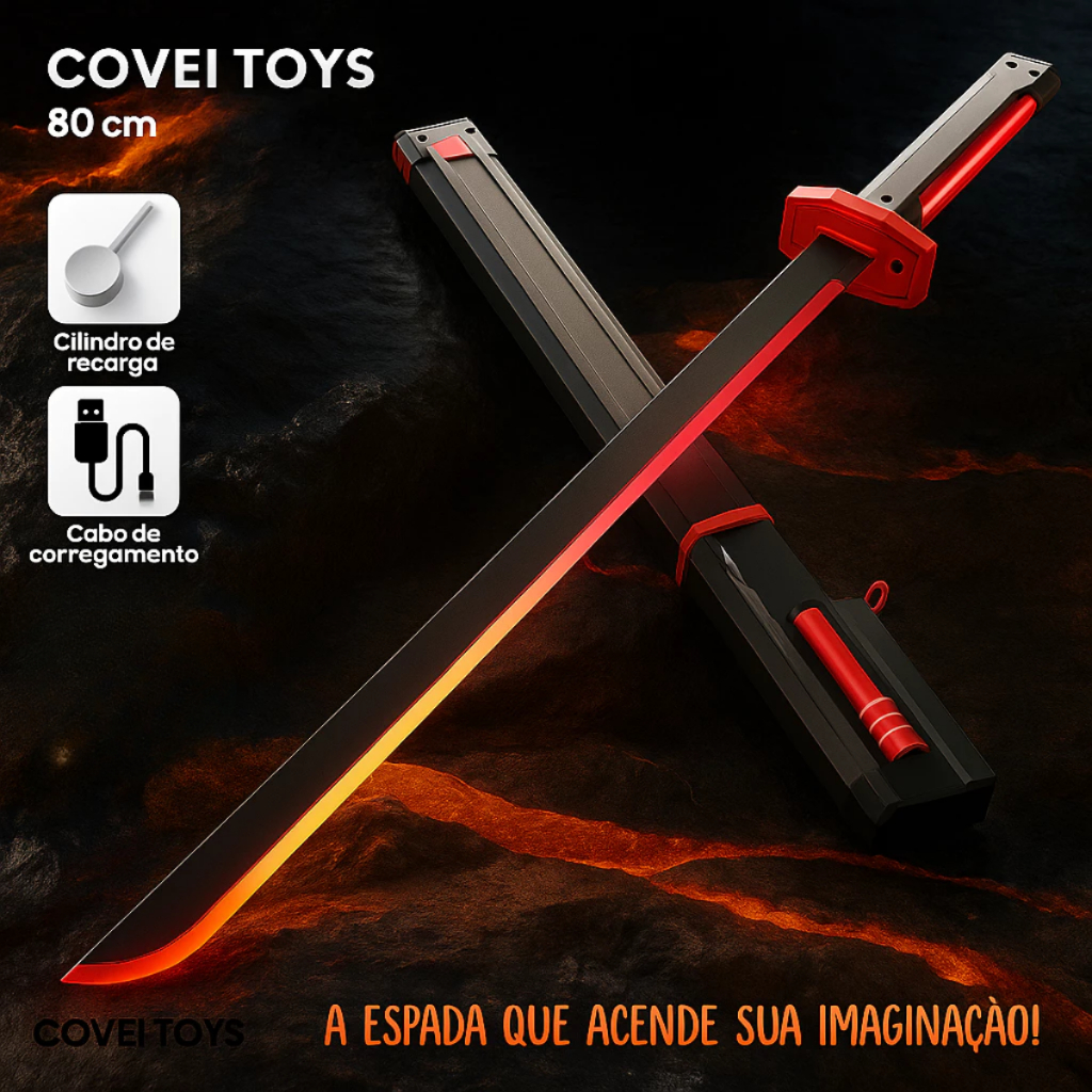 Espada Katana Samurai Com Led RGB Faisca e Fumaça