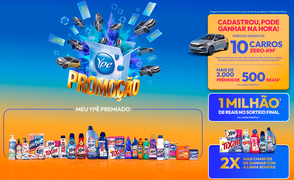 Promoção Meu Ypê Premiado - Compre e Concorra a R$ 500 na hora, Carros 0Km por hora e a R$ 1 Milhão