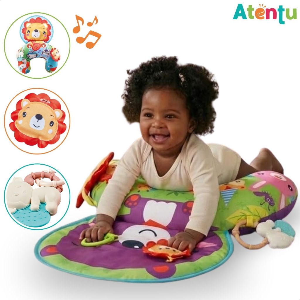 Almofada Interativa Com Acessórios Conforto Bebê Chocalho Infantil Brinquedo com Som