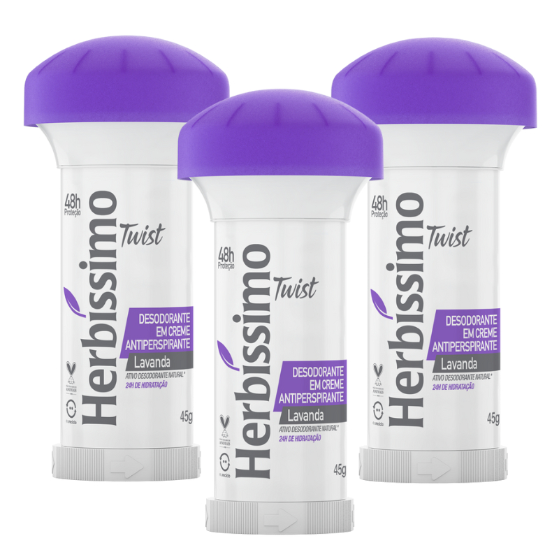 [R$3,71 cada] Kit Desodorante Twist Lavanda Herbissimo 3x45g