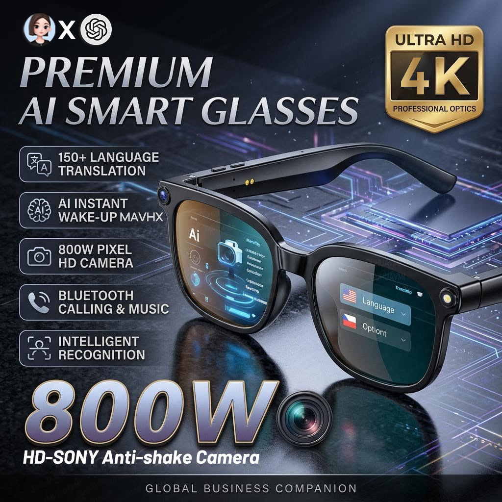 Óculos Inteligentes 4K 8MP Tradução 150+ Idiomas