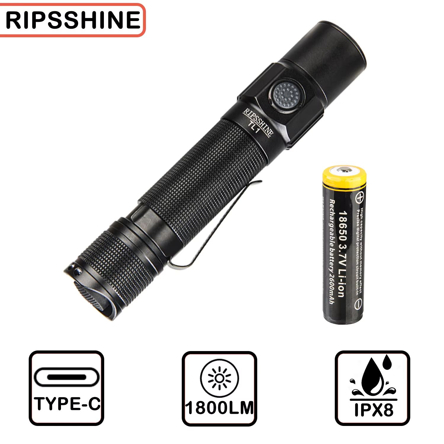 Lanterna Tática 18650 LED Recarr Recarregável