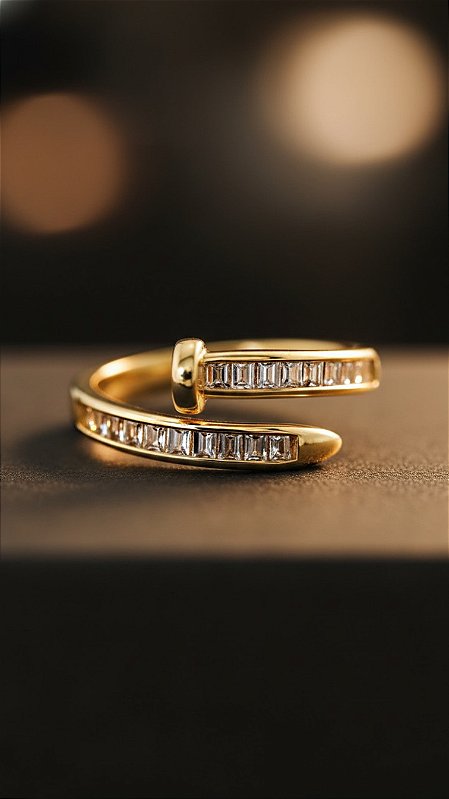 Anel Prego CT Zircônias Dourado Ajustável