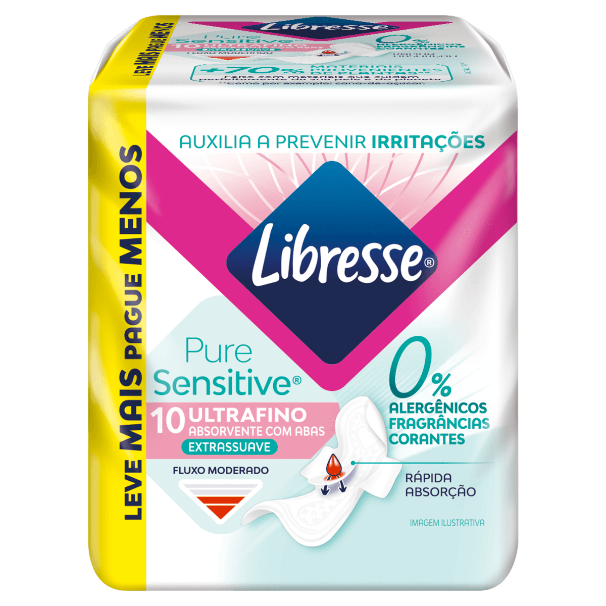 Absorvente Pure Sensitive 10 Unidades Extra Suave com Abas Libresse