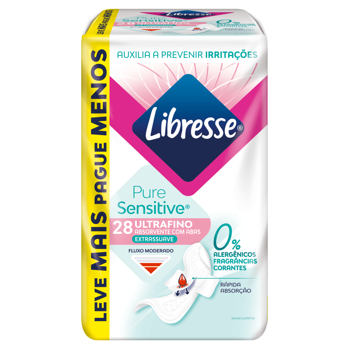 Absorvente Libresse Pure Ultrafino Extra Suave com Abas 28 Unidades Sem Fragrância
