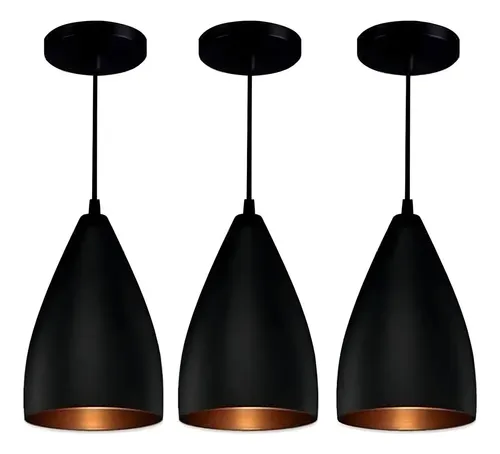 Luminária Pendente Vegas Alumínio Preto 3 Unidades