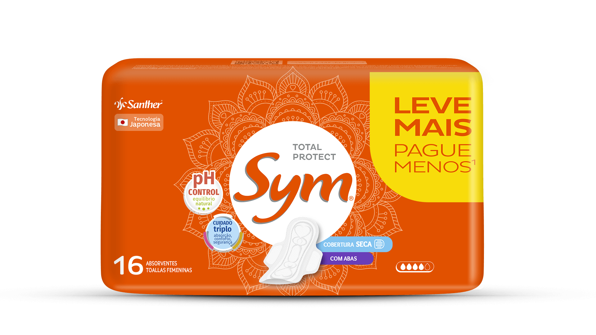 Absorvente Sym Total Protect Seca Com Abas 16 Unidades