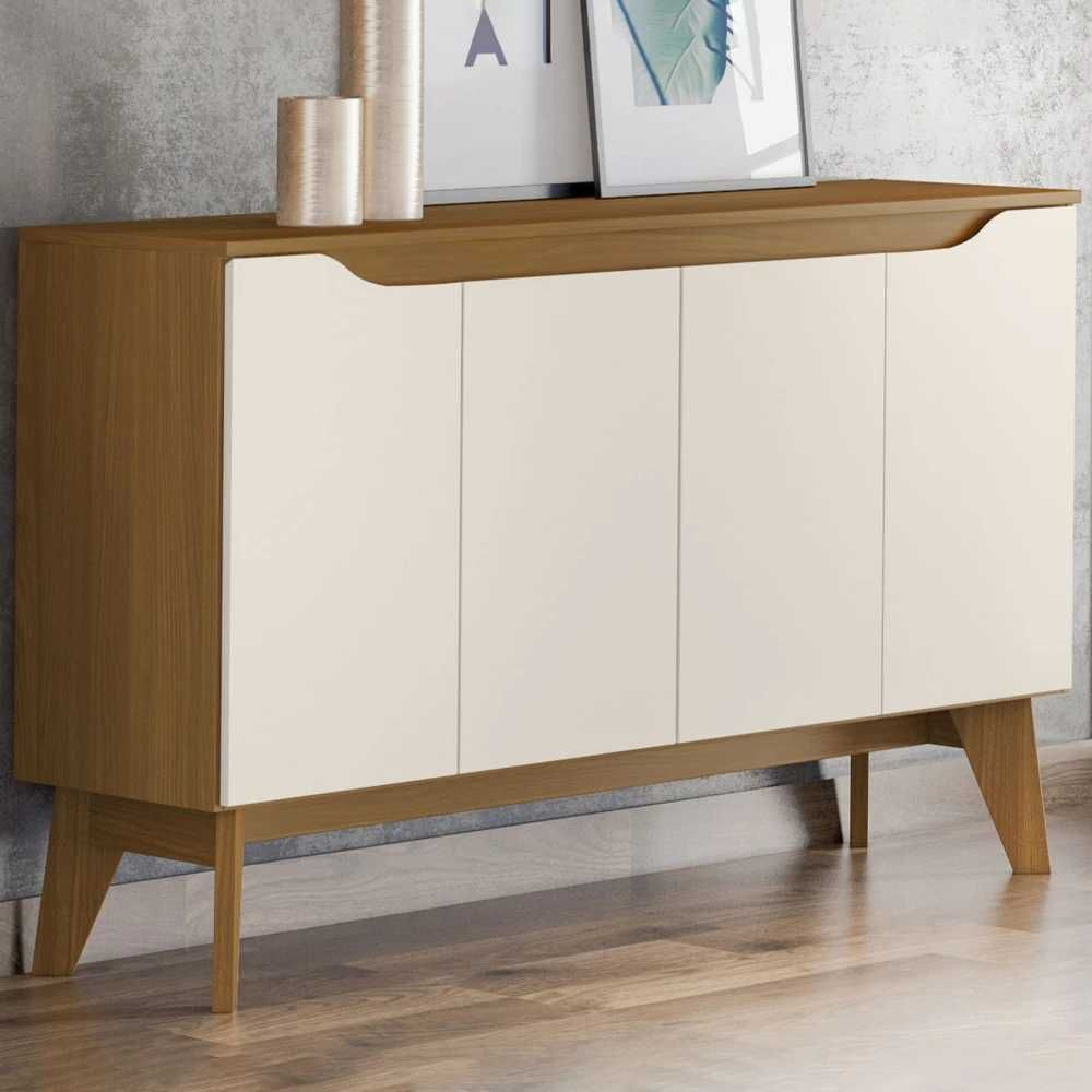 Aparador Buffet Ambar 4 Portas 2 Prateleiras Nature / Off White - Henn
